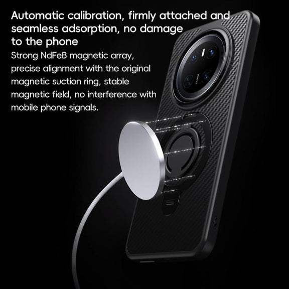 For Huawei Mate 70 Pro / 70 Pro+ Carbon Fiber MagSafe Phone Case with 360 Degree Rotating Holder(Black Silver)