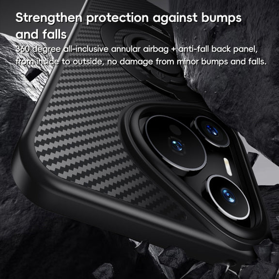 For Huawei Pura 70 Carbon Fiber MagSafe Phone Case with 360 Degree Rotating Holder(Black Blue)