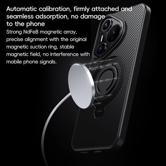 For Huawei Pura 70 Carbon Fiber MagSafe Phone Case with 360 Degree Rotating Holder(Black Blue)