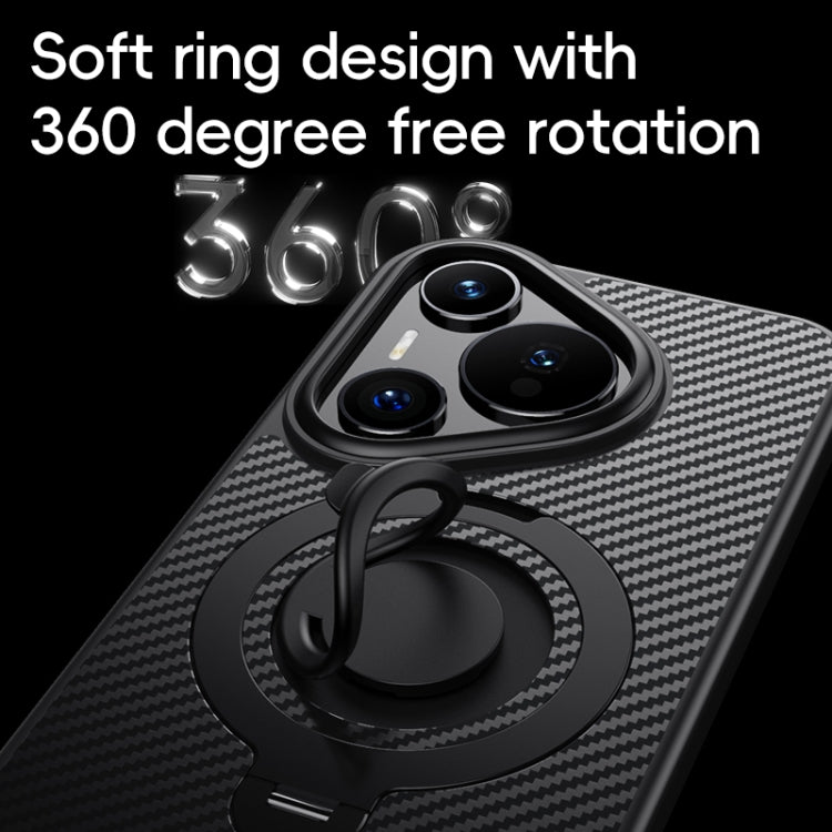 For Huawei Pura 70 Carbon Fiber MagSafe Phone Case with 360 Degree Rotating Holder(Black Silver)