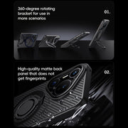 For Huawei Pura 70 Carbon Fiber MagSafe Phone Case with 360 Degree Rotating Holder(Black Silver)