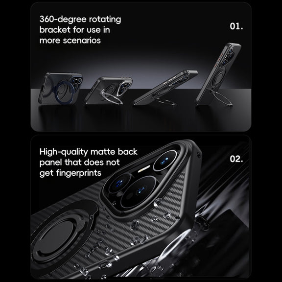 For Huawei Pura 70 Carbon Fiber MagSafe Phone Case with 360 Degree Rotating Holder(Black Silver)