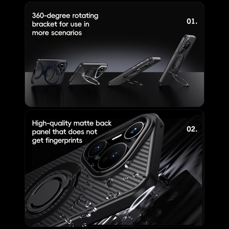 For Huawei Pura 70 Ultra Carbon Fiber MagSafe Phone Case with 360 Degree Rotating Holder(Black Silver)