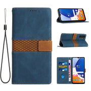 For Samsung Galaxy S25 5G Grid Stitching Leather Phone Case with Lanyard(Blue)