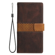 For Samsung Galaxy S25 5G Grid Stitching Leather Phone Case with Lanyard(Brown)