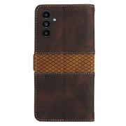 For Samsung Galaxy S25 5G Grid Stitching Leather Phone Case with Lanyard(Brown)