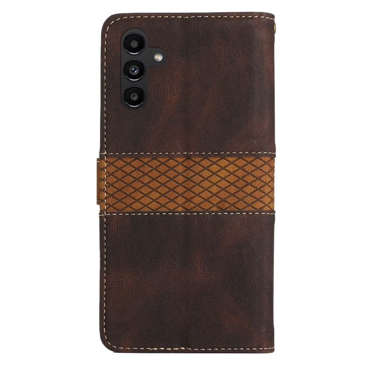 For Samsung Galaxy S25 5G Grid Stitching Leather Phone Case with Lanyard(Brown)