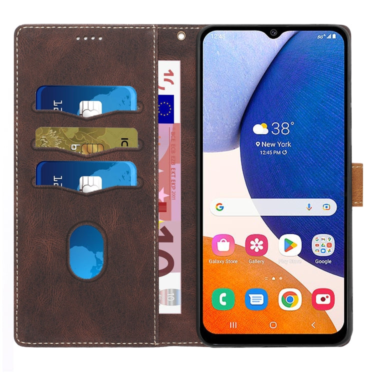 For Samsung Galaxy S25 5G Grid Stitching Leather Phone Case with Lanyard(Brown)