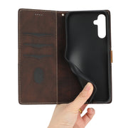 For Samsung Galaxy S25 5G Grid Stitching Leather Phone Case with Lanyard(Brown)
