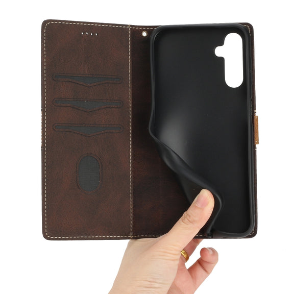 For Samsung Galaxy S25 5G Grid Stitching Leather Phone Case with Lanyard(Brown)