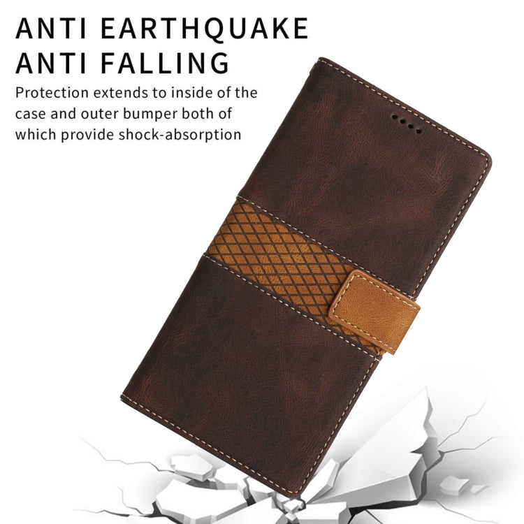 For Samsung Galaxy S25 5G Grid Stitching Leather Phone Case with Lanyard(Brown)