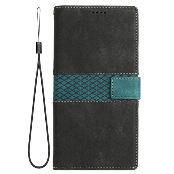 For Samsung Galaxy S25 5G Grid Stitching Leather Phone Case with Lanyard(Black)