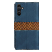 For Samsung Galaxy S25+ 5G Grid Stitching Leather Phone Case with Lanyard(Blue)
