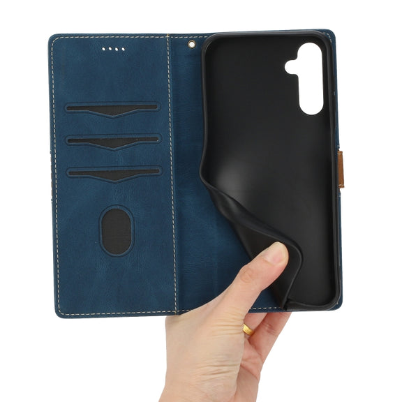 For Samsung Galaxy S25+ 5G Grid Stitching Leather Phone Case with Lanyard(Blue)