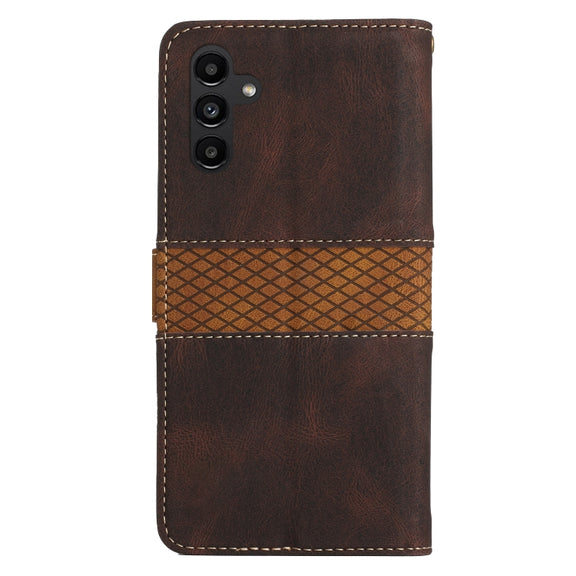 For Samsung Galaxy S25+ 5G Grid Stitching Leather Phone Case with Lanyard(Brown)