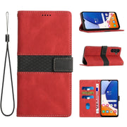 For Samsung Galaxy S25+ 5G Grid Stitching Leather Phone Case with Lanyard(Red)
