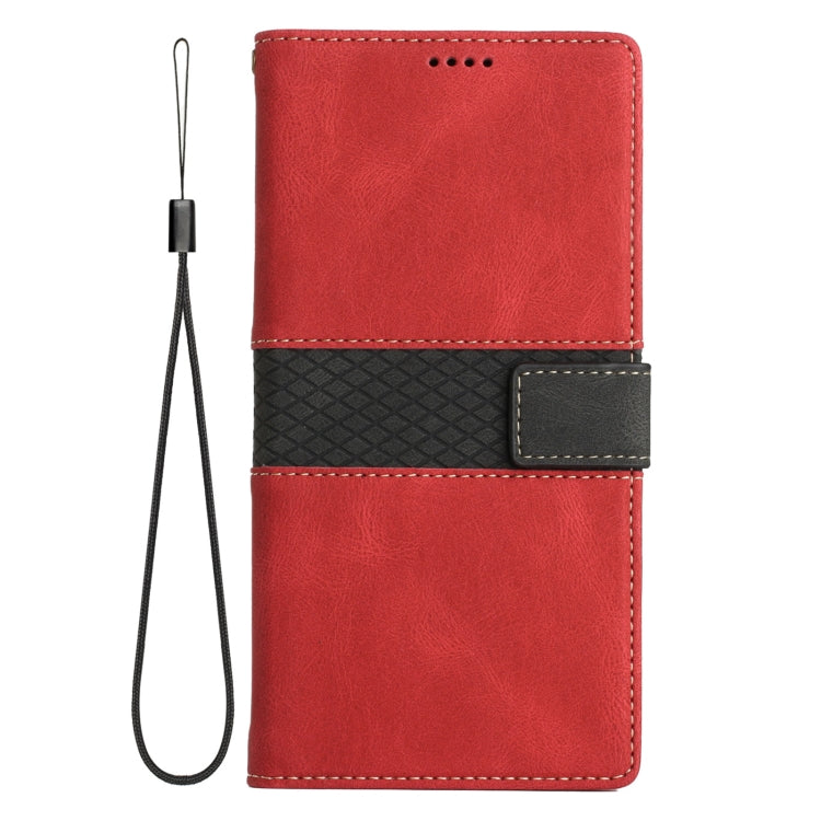 For Samsung Galaxy S25+ 5G Grid Stitching Leather Phone Case with Lanyard(Red)