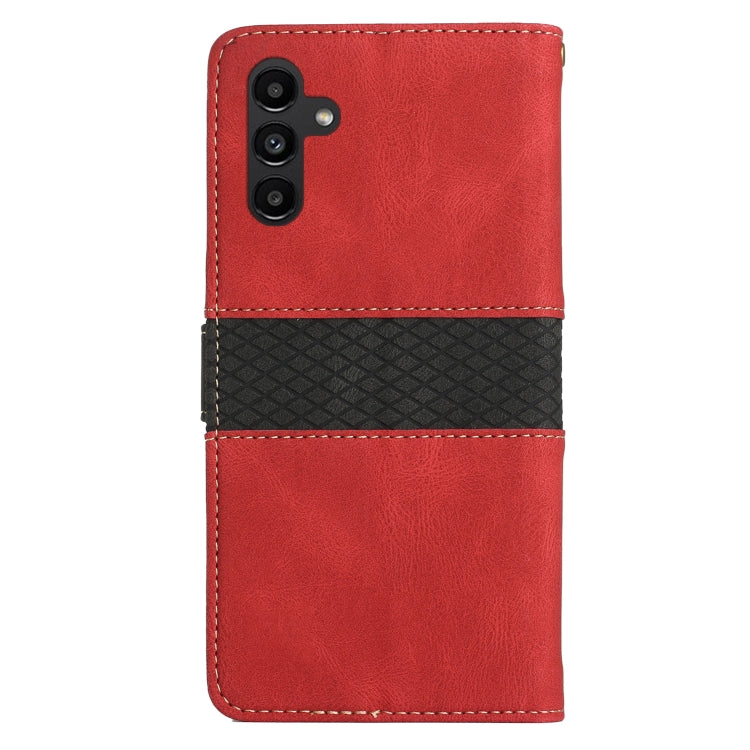 For Samsung Galaxy S25+ 5G Grid Stitching Leather Phone Case with Lanyard(Red)