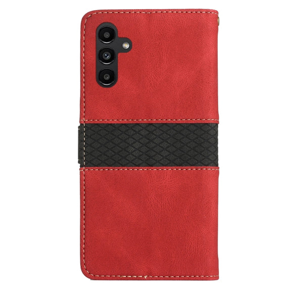 For Samsung Galaxy S25+ 5G Grid Stitching Leather Phone Case with Lanyard(Red)