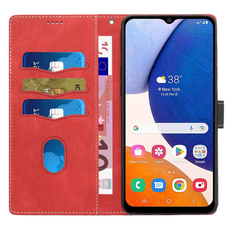 For Samsung Galaxy S25+ 5G Grid Stitching Leather Phone Case with Lanyard(Red)