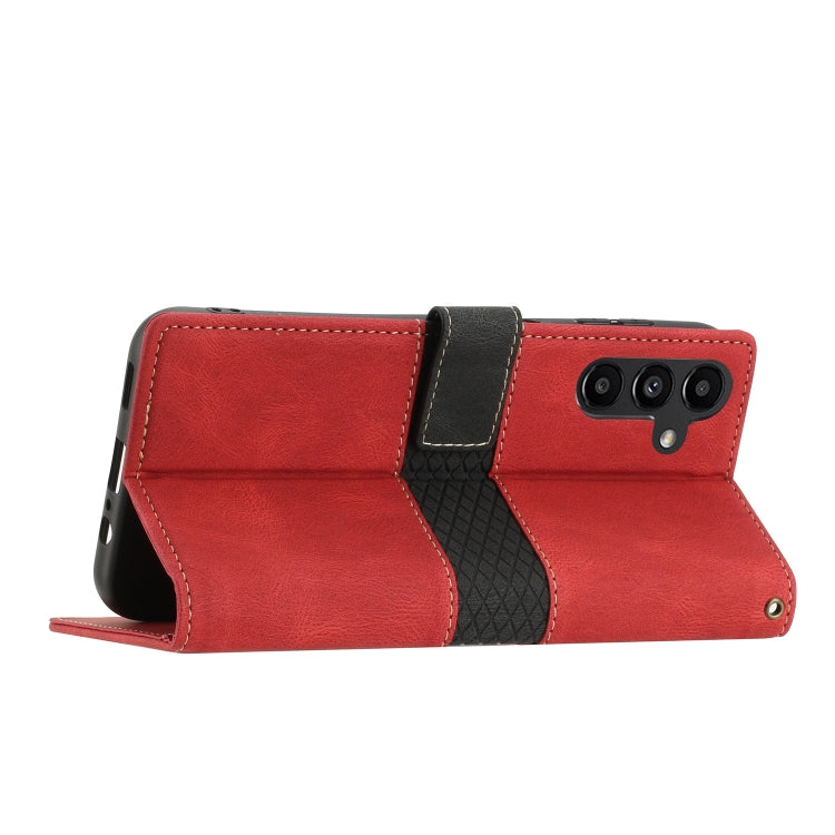 For Samsung Galaxy S25+ 5G Grid Stitching Leather Phone Case with Lanyard(Red)