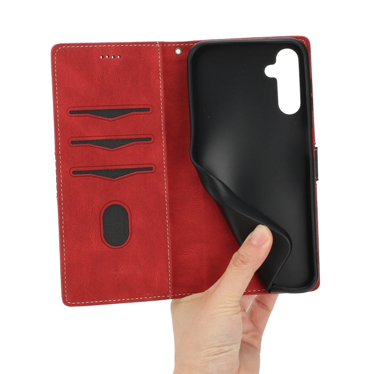 For Samsung Galaxy S25+ 5G Grid Stitching Leather Phone Case with Lanyard(Red)
