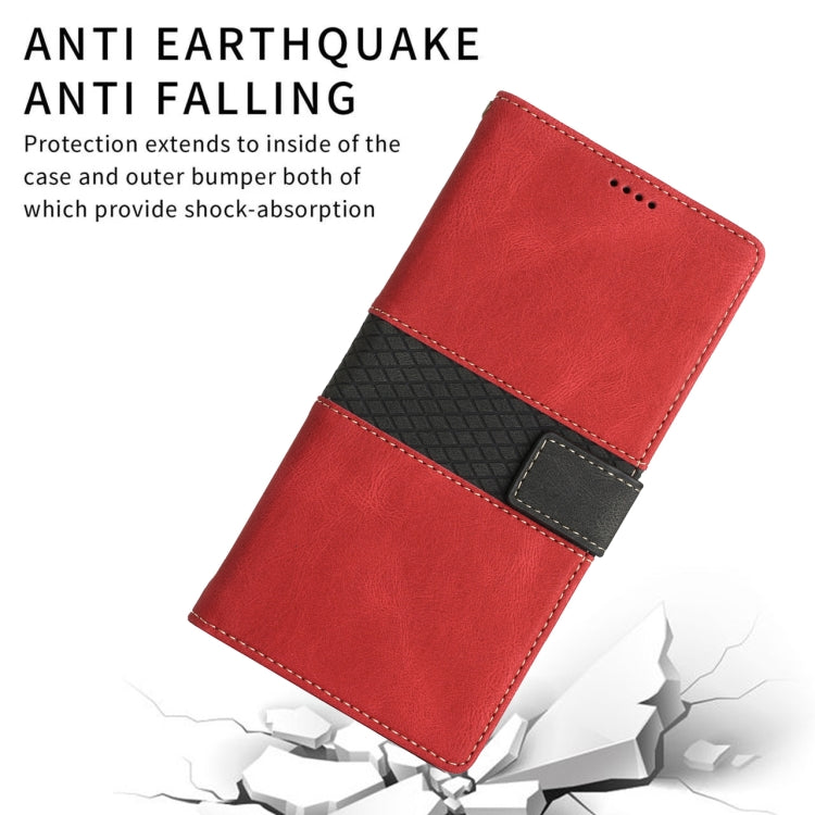 For Samsung Galaxy S25+ 5G Grid Stitching Leather Phone Case with Lanyard(Red)