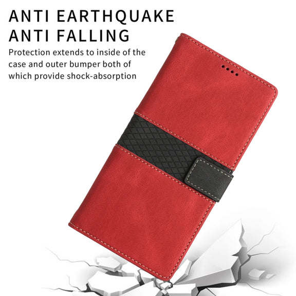 For Samsung Galaxy S25+ 5G Grid Stitching Leather Phone Case with Lanyard(Red)