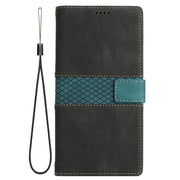 For Samsung Galaxy S25+ 5G Grid Stitching Leather Phone Case with Lanyard(Black)