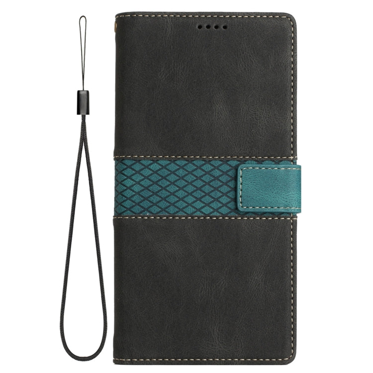 For Samsung Galaxy S25+ 5G Grid Stitching Leather Phone Case with Lanyard(Black)