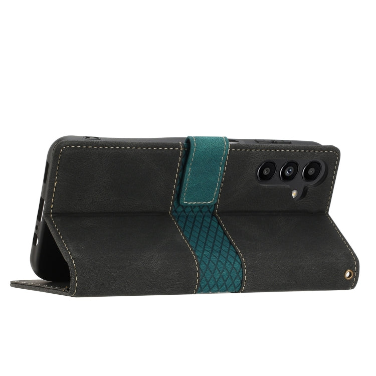 For Samsung Galaxy S25+ 5G Grid Stitching Leather Phone Case with Lanyard(Black)