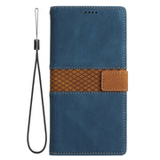 For Samsung Galaxy S25 Ultra 5G Grid Stitching Leather Phone Case with Lanyard(Blue)