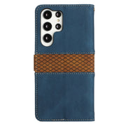 For Samsung Galaxy S25 Ultra 5G Grid Stitching Leather Phone Case with Lanyard(Blue)