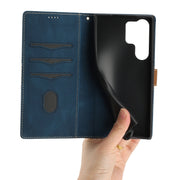 For Samsung Galaxy S25 Ultra 5G Grid Stitching Leather Phone Case with Lanyard(Blue)