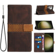 For Samsung Galaxy S25 Ultra 5G Grid Stitching Leather Phone Case with Lanyard(Brown) - Galaxy S25 Ultra 5G Cases by PMC Jewellery | Online Shopping South Africa | PMC Jewellery | Buy Now Pay Later Mobicred