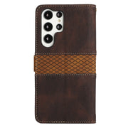 For Samsung Galaxy S25 Ultra 5G Grid Stitching Leather Phone Case with Lanyard(Brown)