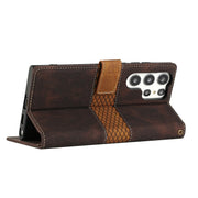 For Samsung Galaxy S25 Ultra 5G Grid Stitching Leather Phone Case with Lanyard(Brown)