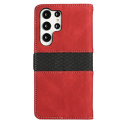 For Samsung Galaxy S25 Ultra 5G Grid Stitching Leather Phone Case with Lanyard(Red)