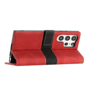 For Samsung Galaxy S25 Ultra 5G Grid Stitching Leather Phone Case with Lanyard(Red)