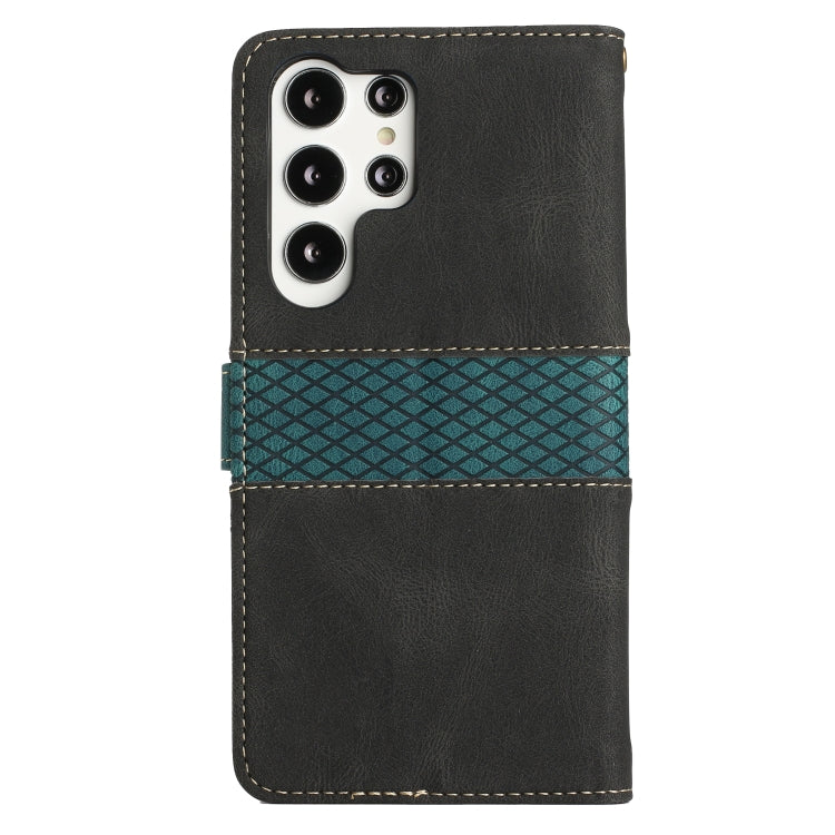 For Samsung Galaxy S25 Ultra 5G Grid Stitching Leather Phone Case with Lanyard(Black)