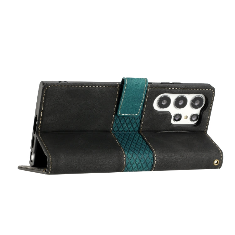 For Samsung Galaxy S25 Ultra 5G Grid Stitching Leather Phone Case with Lanyard(Black)