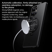 For Samsung Galaxy S25 Ultra 5G Carbon Fiber MagSafe Phone Case with 360 Degree Rotating Holder(Black)