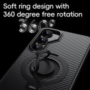 For Samsung Galaxy S25+ 5G Carbon Fiber MagSafe Phone Case with 360 Degree Rotating Holder(Black)