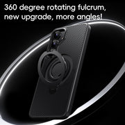 For Samsung Galaxy S25 5G Carbon Fiber MagSafe Phone Case with 360 Degree Rotating Holder(Black Grey)