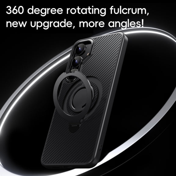 For Samsung Galaxy S25 5G Carbon Fiber MagSafe Phone Case with 360 Degree Rotating Holder(Black Grey)