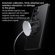 For Samsung Galaxy S25 5G Carbon Fiber MagSafe Phone Case with 360 Degree Rotating Holder(Black Blue)
