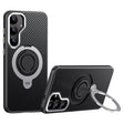For Samsung Galaxy S25 5G Carbon Fiber MagSafe Phone Case with 360 Degree Rotating Holder(Black Silver) - Galaxy S25 5G Cases by PMC Jewellery | Online Shopping South Africa | PMC Jewellery | Buy Now Pay Later Mobicred