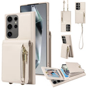 For Samsung Galaxy S25 Ultra 5G Crossbody Lanyard Zipper Wallet Leather Phone Case(Beige)