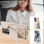 For Samsung Galaxy S25 Ultra 5G Crossbody Lanyard Zipper Wallet Leather Phone Case(Beige)