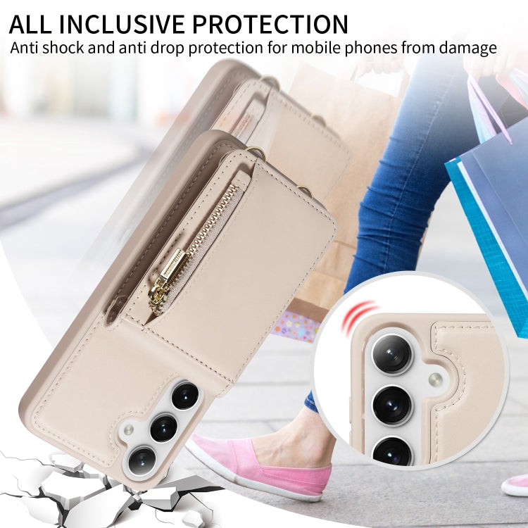 For Samsung Galaxy S25+ 5G Crossbody Lanyard Zipper Wallet Leather Phone Case(Beige)